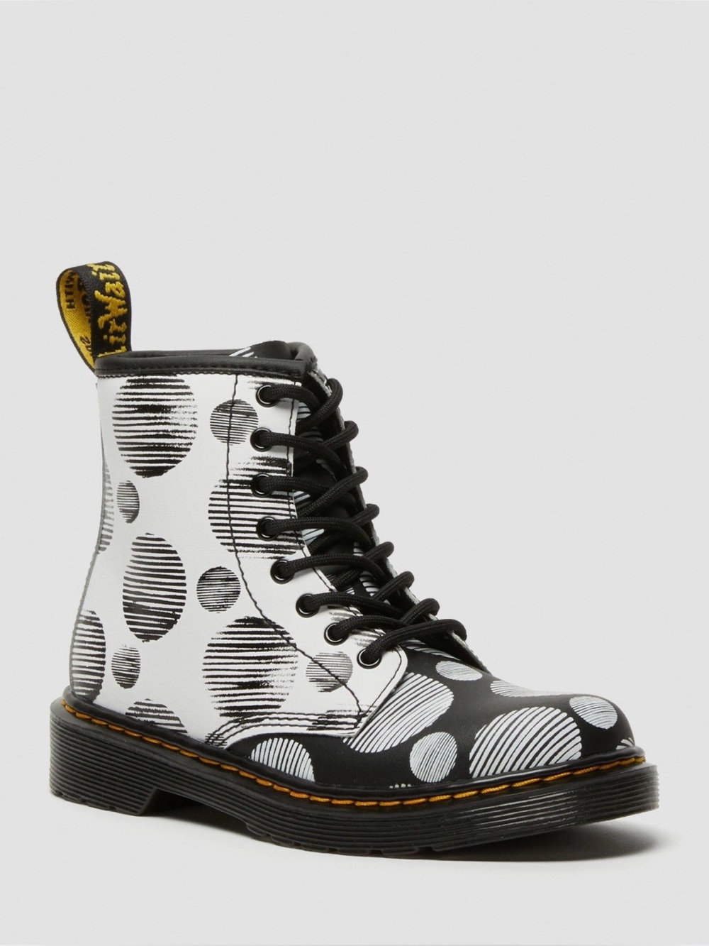 Dr. Martens 1460 J Polka Dot Lace Up Side Zip Leather Combat Boots, UK 2, US 3
